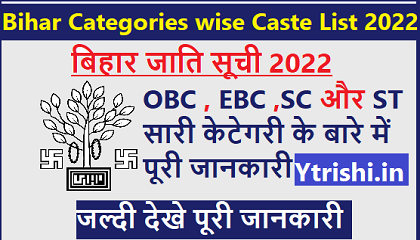 Bihar Categories wise Caste List 2022