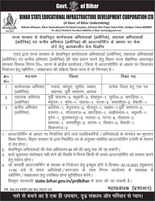 Bihar BSEIDC Recruitment 2023