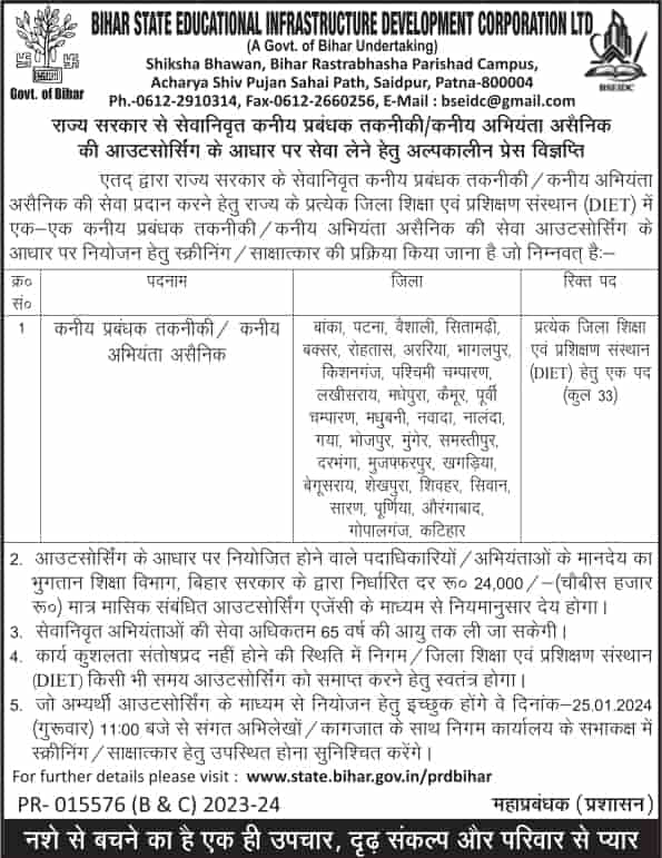Bihar Education Department Recruitment 2024