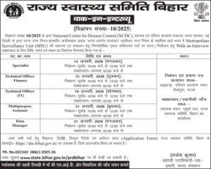Bihar SHSB Walk-in Interview 2026