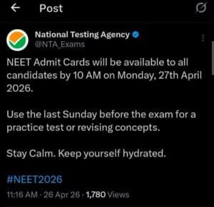 NEET UG Admit Card 2026