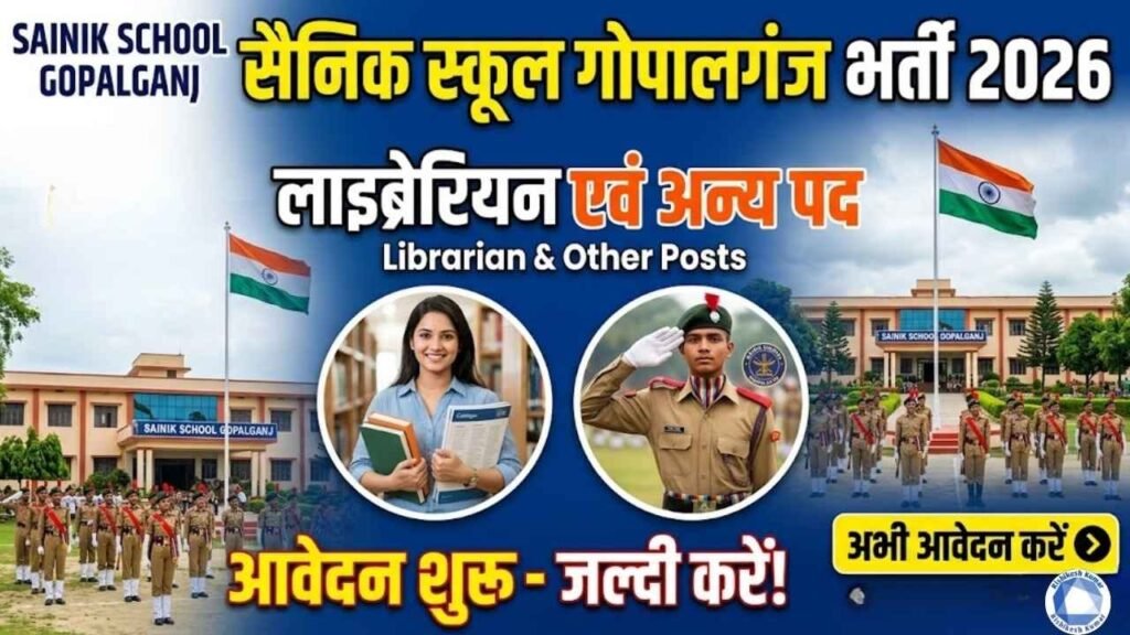 Sainik School Gopalganj Vacancy 2026 : सैनिक स्कूल में आई लाइब्रेरियन एवं अन्य पदों पर नई भर्ती - आवेदन शुरू, जल्दी करे Sainik School Gopalganj Vacancy 2026