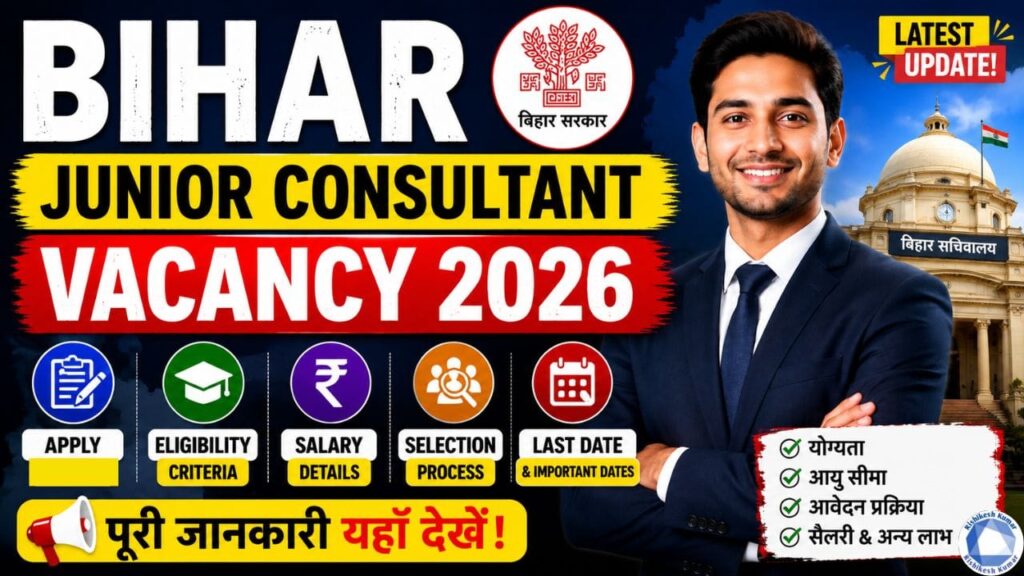 Bihar Junior Consultant Vacancy 2026: Apply, Eligibility, Salary, Selection Process & Last Date Bihar Junior Consultant Vacancy 2026