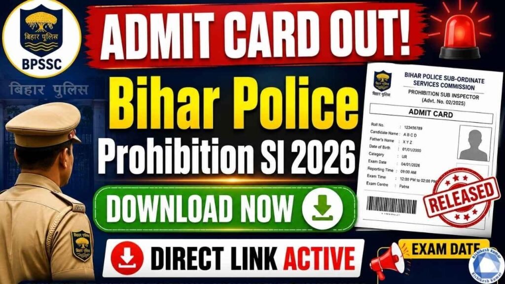 Bihar Police Prohibition SI Admit Card 2026 Released: Download Hall Ticket, Exam Date & Direct Link Bihar Police Prohibition SI Admit Card 2026