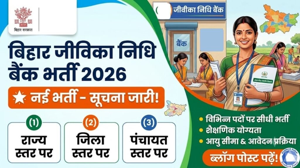 Bihar Jeevika Nidhi Bank Vacancy 2026 : बिहार जीविका निधि बैंक नई भर्ती - राज्य, जिला और पंचायत स्तर पर- सुचना जारी Bihar Jeevika Nidhi Bank Vacancy 2026
