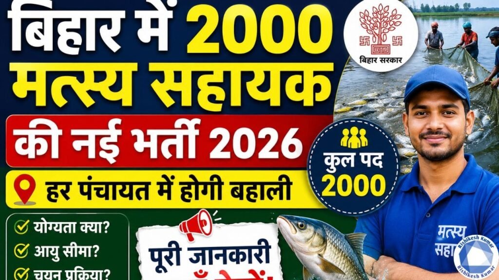 Bihar Matsya Sahayak Vacancy 2026: बिहार में 2000 मत्स्य सहायक की नई भर्ती, हर पंचायत में होगी बहाली- सुचना देखें Bihar Matsya Sahayak Vacancy 2026