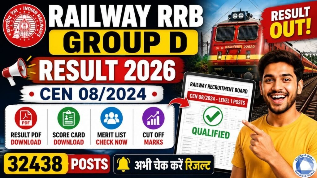 Railway RRB Group D Result 2026 Out: Download CEN 08/2024 Result PDF, Score Card & Cut Off for 32438 Posts Railway RRB Group D Result 2026