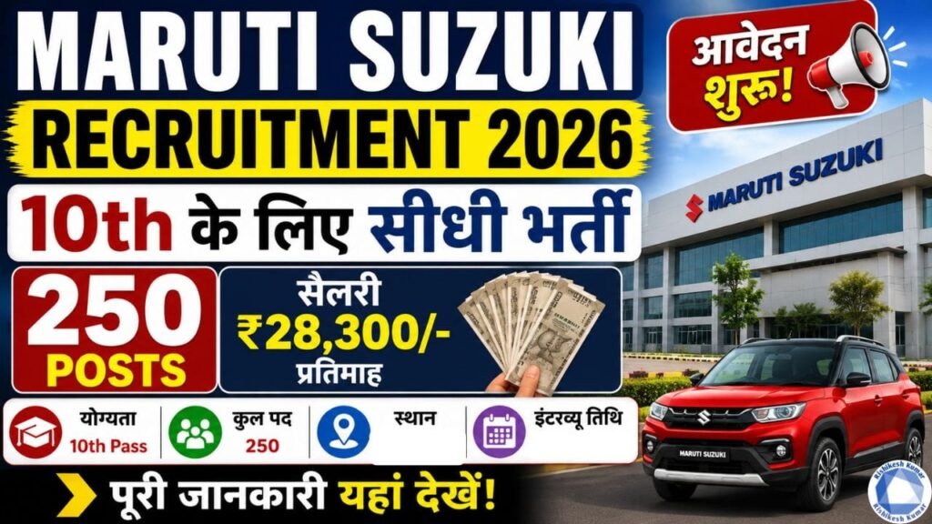 Maruti Suzuki Recruitment 2026: 10th के लिए सीधी भर्ती 250 Posts, ₹28,300 Salary- आवेदन शुरू Maruti Suzuki Recruitment 2026