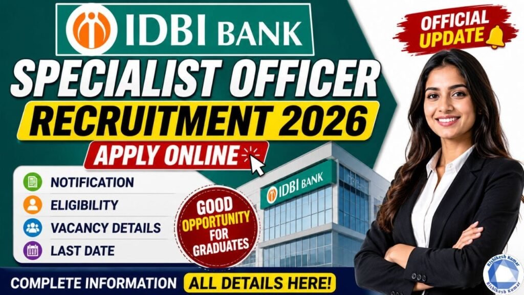 IDBI Specialist Officer Recruitment 2026 Apply Online: Notification, Eligibility, Vacancy, Last Date IDBI Specialist Officer Recruitment 2026