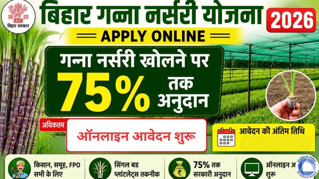 Bihar Ganna Nursery Yojana 2026 Apply Online: गन्ना नर्सरी खोलने पर 75% तक अनुदान, ऑनलाइन आवेदन शुरू Bihar Ganna Nursery Yojana 2026