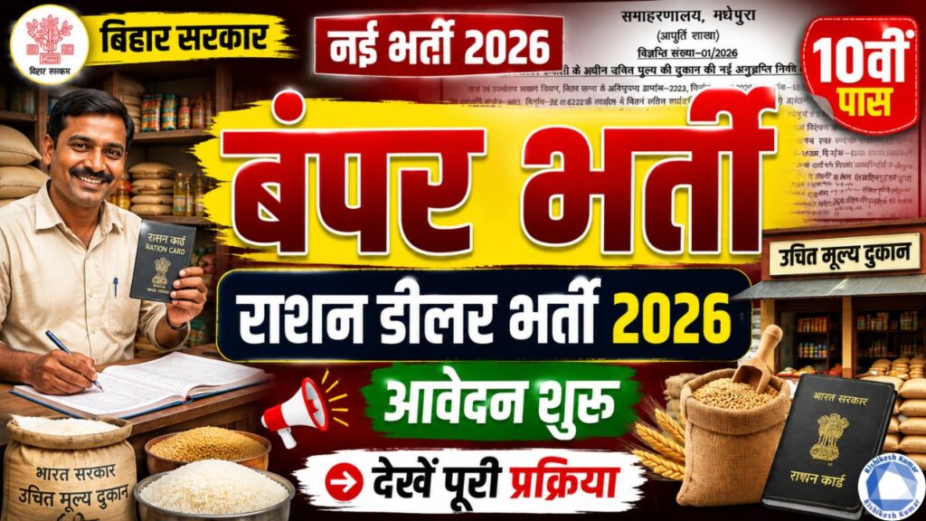 Ration Dealer Vacancy 2026 Bihar : बिहार में नई राशन डीलर भर्ती शुरू, 10वीं पास करें आवेदन, देखें पूरी प्रक्रिया Ration Dealer Vacancy 2026 Bihar