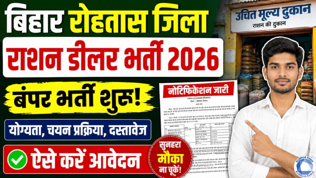 Bihar Rohtas Ration Dealer Vacancy 2026: रोहतास में राशन डीलर बंपर भर्ती शुरू, ऐसे करें आवेदन Bihar Rohtas Ration Dealer Vacancy 2026