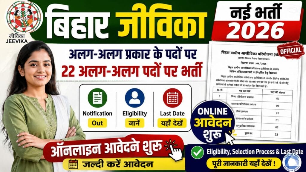 Bihar Jeevika New Vacancy 2026 : बिहार जीविका में अलग-अलग प्रकार पदों पर नई भर्ती, Notification Out, Eligibility & Last Date Bihar Jeevika New Vacancy 2026