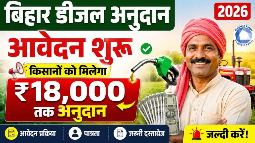 Bihar Diesel Anudan 2026 Apply Online : बिहार डीजल अनुदान के लिए आवेदन शुरू, किसानों को मिलेगा ₹18,000 तक अनुदान Bihar Diesel Anudan 2026 Apply Online