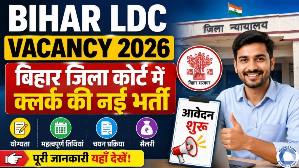 Bihar LDC Vacancy 2026 : बिहार जिला कोर्ट में आई क्लर्क की नई भर्ती - आवेदन शुरू Bihar LDC Vacancy 2026