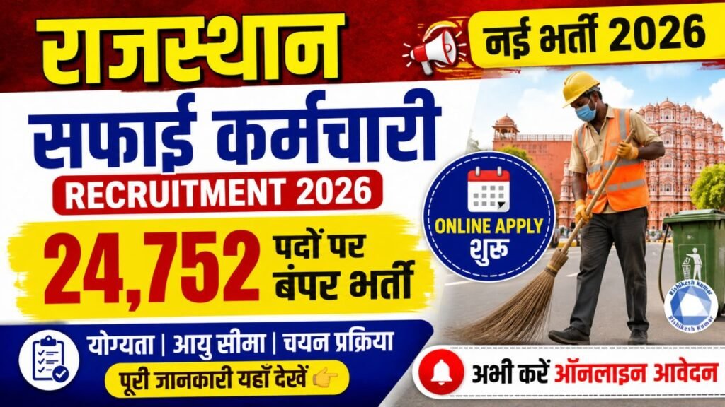 Rajasthan Safai Karamchari Recruitment 2026: 24,752 Posts पर बंपर भर्ती, Online Apply शुरू Rajasthan Safai Karamchari Recruitment 2026