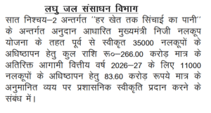 Mukhyamantri Niji Nalkup Yojna 2026