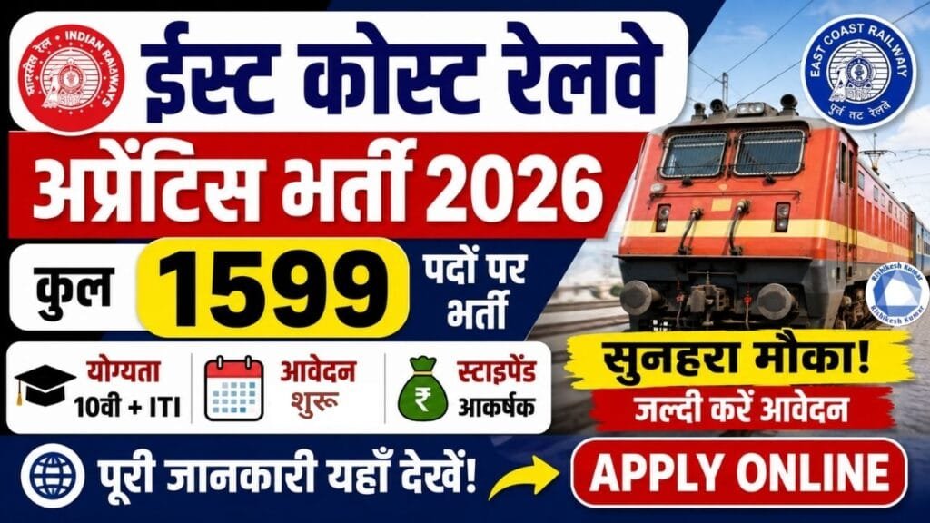 East Coast Railway Apprentice Recruitment 2026: 1599 Posts, 10th & ITI Pass Apply Online East Coast Railway Apprentice Recruitment 2026