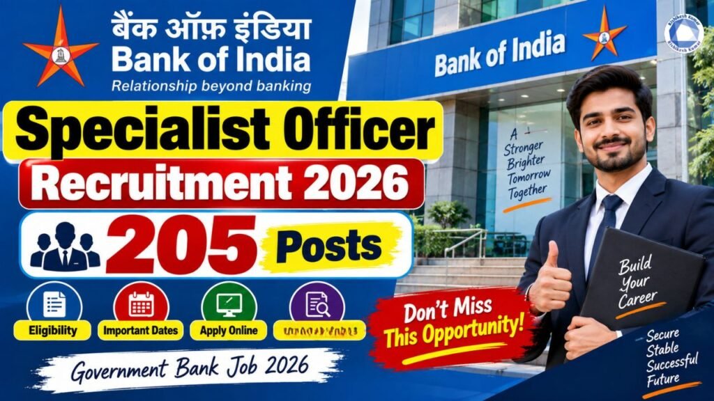 Bank of India Specialist Officer Recruitment 2026: 205 Posts, Apply Online, Eligibility & Last Date Bank of India Specialist Officer Recruitment 2026