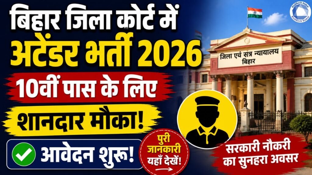 Bihar District Court Attender Bharti 2026: बिहार जिला कोर्ट में अटेंडर की भर्ती, 10वीं पास के लिए शानदार मौका Bihar District Court Attender Bharti 2026