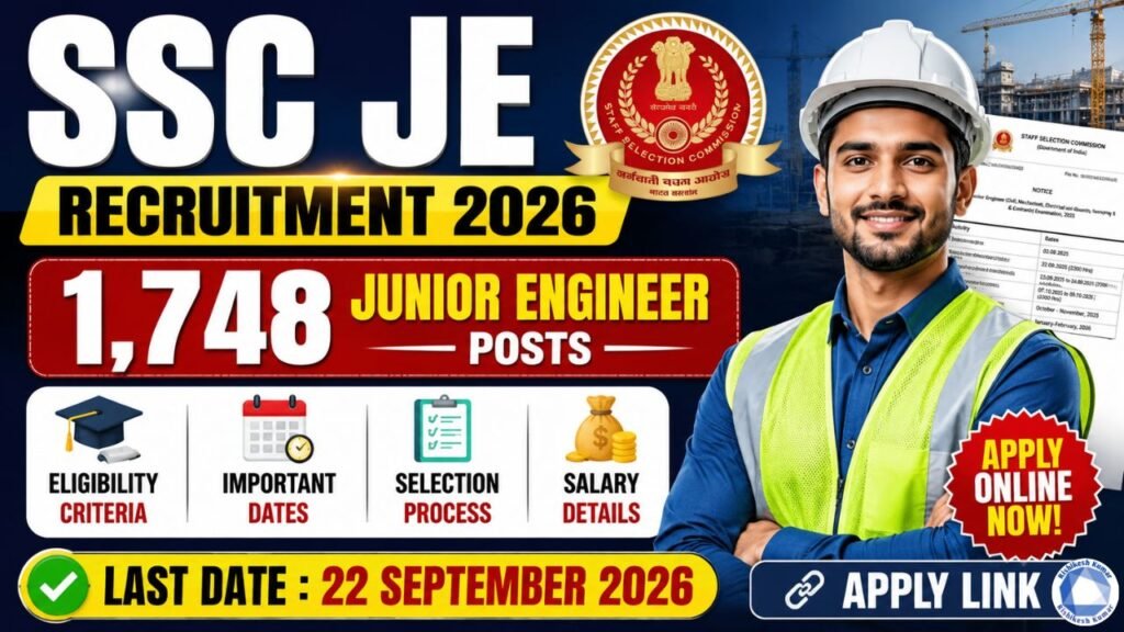 SSC JE Recruitment 2026 : Apply for 1,748 Junior Engineer Posts, Eligibility, Last Date & Apply Link SSC JE Recruitment 2026