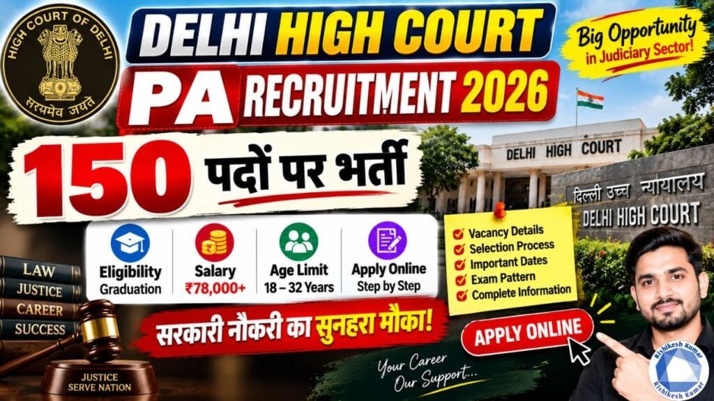 Delhi High Court PA Recruitment 2026: 150 पदों पर भर्ती, Eligibility, Age Limit, Apply Online Delhi High Court PA Recruitment 2026