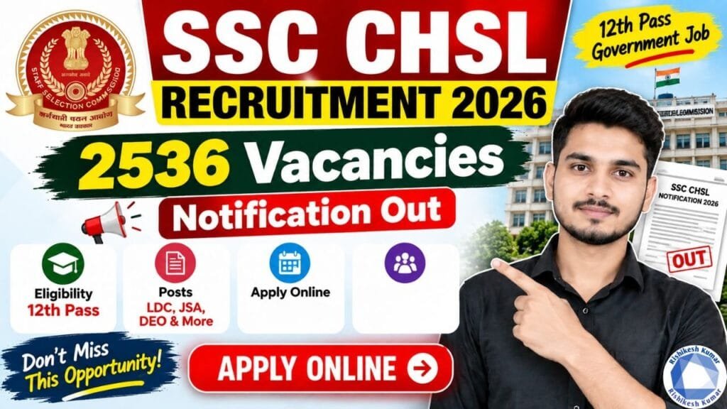 SSC CHSL Recruitment 2026: 2536 Vacancies for 12th Pass, Notification Out, Apply Online SSC CHSL Recruitment 2026
