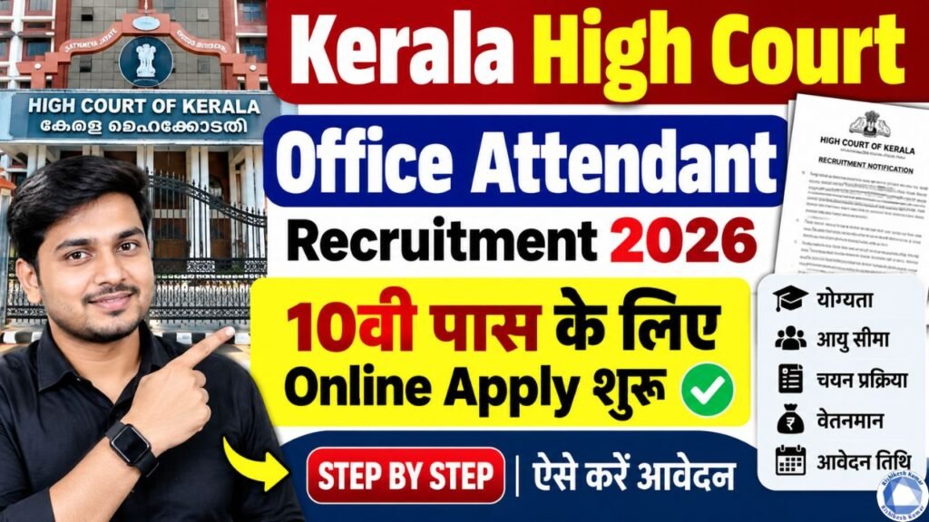 Kerala High Court Office Attendant Recruitment 2026: 10वीं पास के लिए Online Apply शुरू Kerala High Court Office Attendant Recruitment 2026