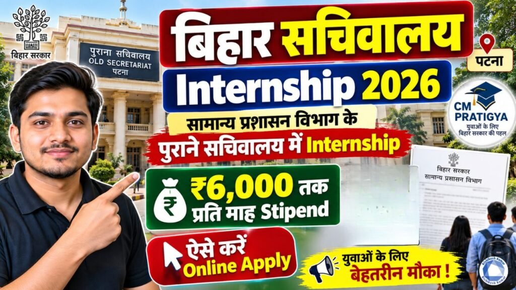 Bihar Sachivalaya Internship 2026: सामान्य प्रशासन विभाग के पुराने सचिवालय में Internship, ₹6,000 तक Stipend, Apply Online Bihar Sachivalaya Internship 2026