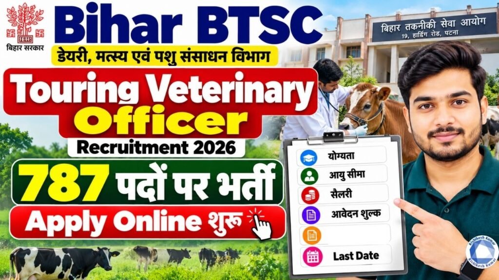 BTSC Touring Veterinary Officer Recruitment 2026: बिहार में 787 पदों पर भर्ती, Apply Online, योग्यता व Last Date BTSC Touring Veterinary Officer Recruitment 2026