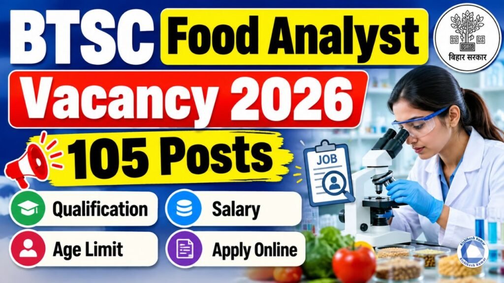 BTSC Food Analyst Vacancy 2026: 105 Posts, Qualification, Age Limit, Salary & Apply Online BTSC Food Analyst Vacancy 2026