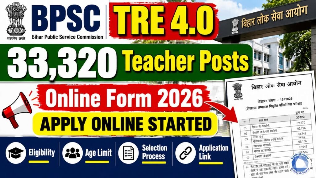 BPSC School Teacher TRE 4.0 Online Form 2026: 33,320 Posts, Online Apply Started, Check Eligibility & Apply Link BPSC School Teacher TRE 4.0 Online Form 2026