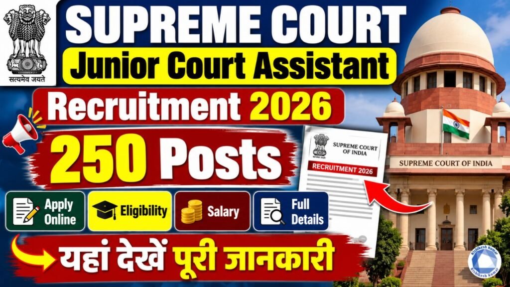 Supreme Court Junior Court Assistant Recruitment 2026: 250 Posts, Apply Online, Check Eligibility, Salary & Full Details Supreme Court Junior Court Assistant Recruitment 2026