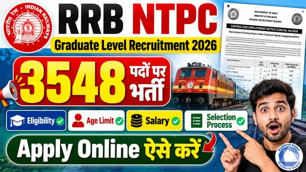 RRB NTPC Graduate Level Recruitment 2026: 3548 Posts, Eligibility, Age Limit, Salary & Apply Online RRB NTPC Graduate Level Recruitment 2026