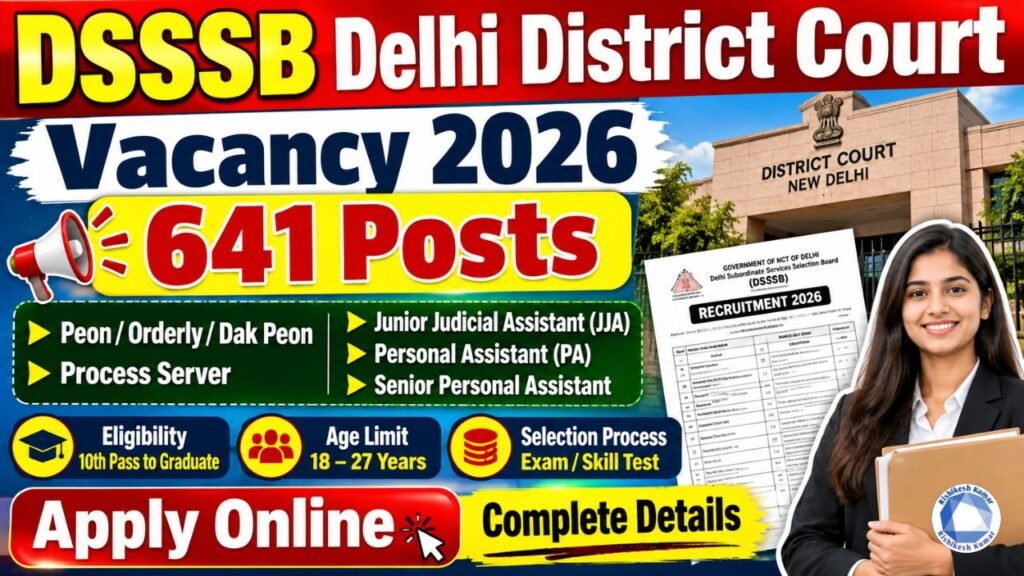 DSSSB Delhi District Court Vacancy 2026: 641 Posts for Peon, Process Server, JJA, PA & Other Posts, Apply Online Delhi District Court Vacancy 2026