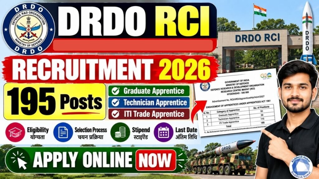 DRDO RCI Apprentice Recruitment 2026: 195 Posts, Apply Online, Eligibility, Stipend & Last Date DRDO RCI Apprentice Recruitment 2026